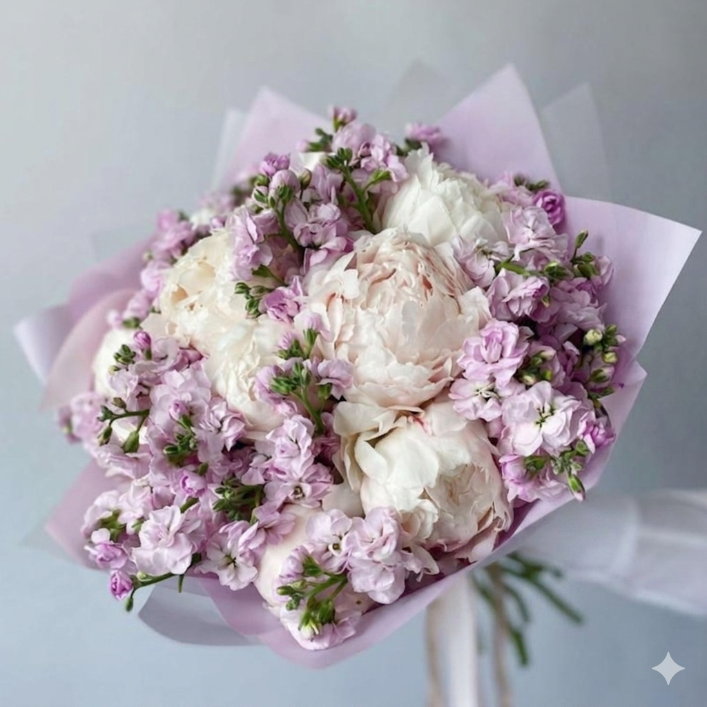 Bouquet of Peonies and Matthiola
