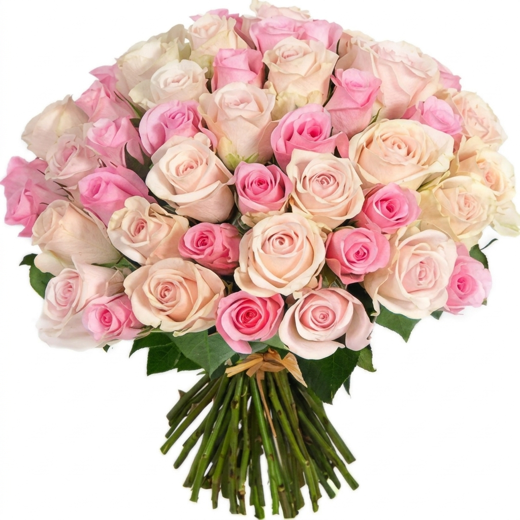 Bouquet of White and Pink Roses 50cm