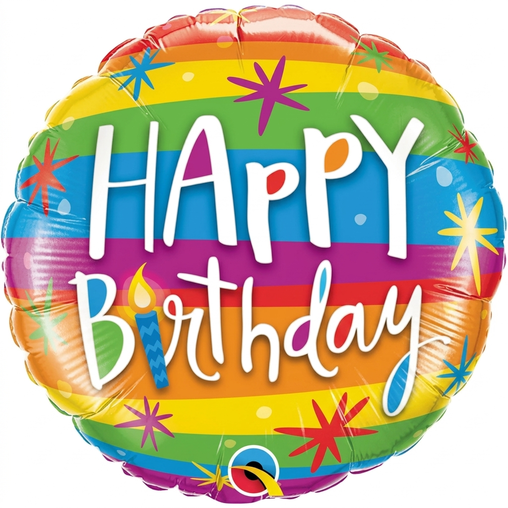 Balloon Happy Birthday Colorful Stripes